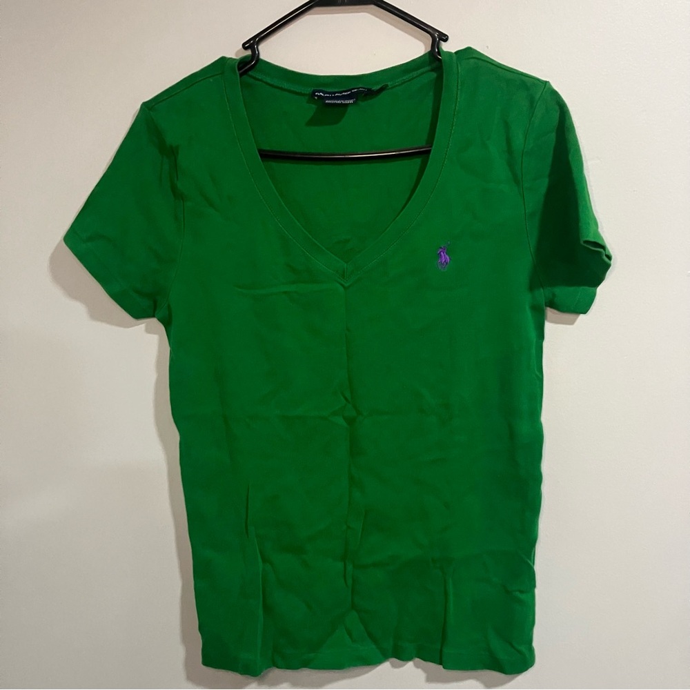 Green V-Neck Women's Top